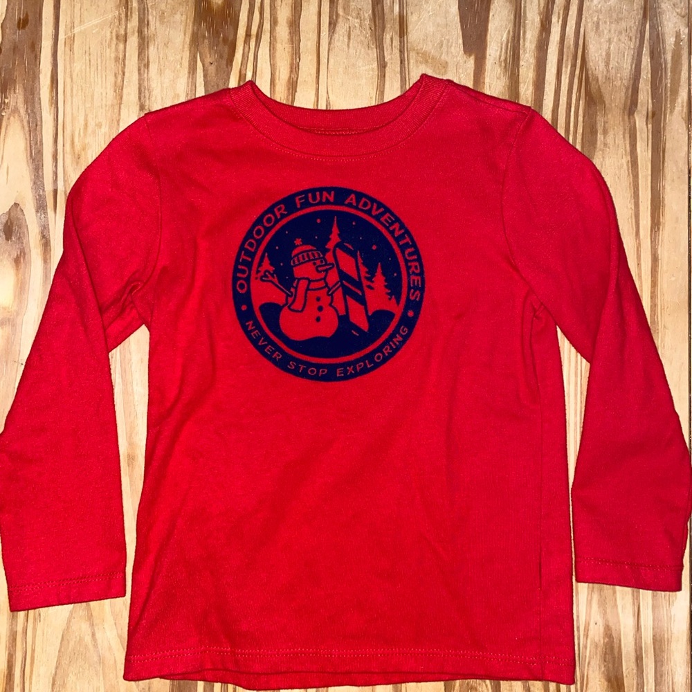 Kids Red Long Sleeve Snowman Graphic
"Never Stop Exploring" Outdoor Fun 4T